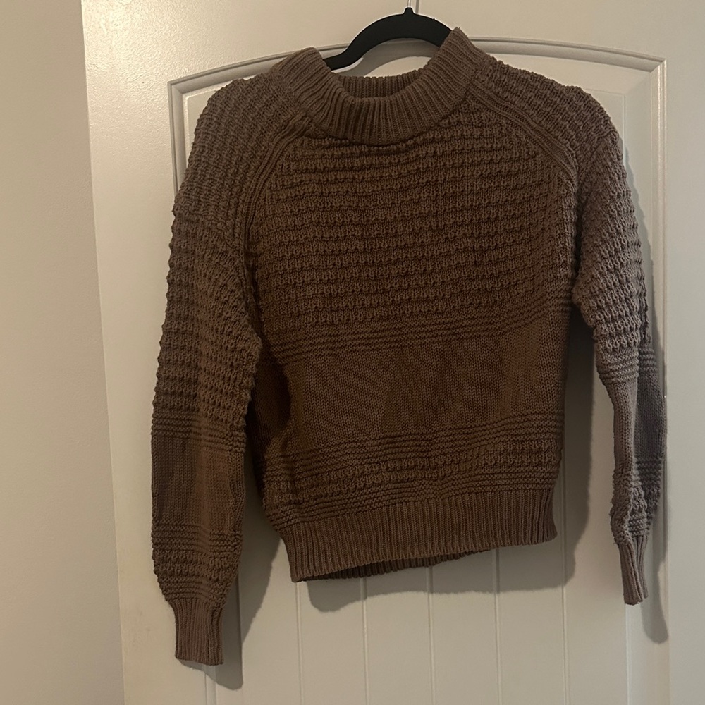 Brown Textured Knit Sweater